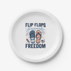 Assiettes En Carton Tongs Patriotiques Feux d'Artifice Liberté Concept
