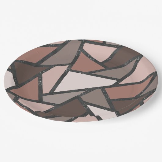 Assiettes En Carton Tons de motif en vitrail marron (Angle)