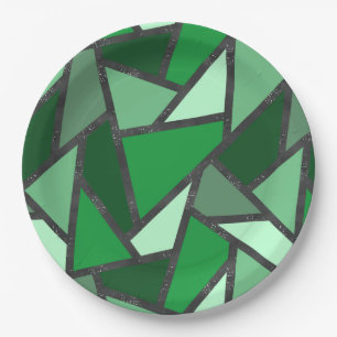 Assiettes En Carton Tons de motif en vitrail vert
