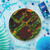 Assiettes En Carton Tons de vert égouttés dans la flamme (Fête)