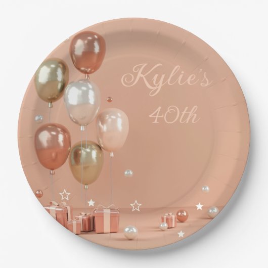 Assiettes En Carton Tons des ballons roses 40e (Devant)