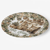 Assiettes En Carton Tons terreux or vert intérieur de Noël cosy (Angle)