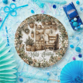 Assiettes En Carton Tons terreux or vert intérieur de Noël cosy (Fête)