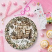 Assiettes En Carton Tons terreux or vert intérieur de Noël cosy (Fête)