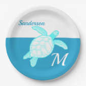 Assiettes En Carton Tortue côtière bleu Turquoise blanc (Devant)