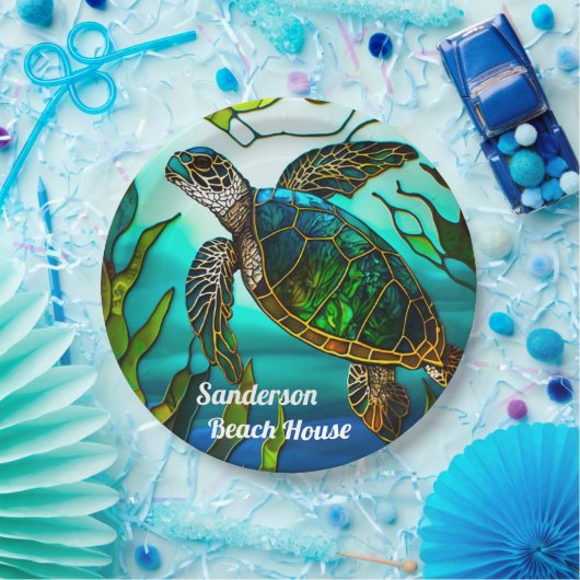 Assiettes En Carton Tortue côtière Tropical Turquoise Bleu Vert (Fête)