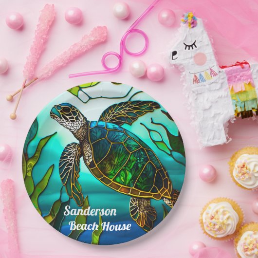 Assiettes En Carton Tortue côtière Tropical Turquoise Bleu Vert (Fête)