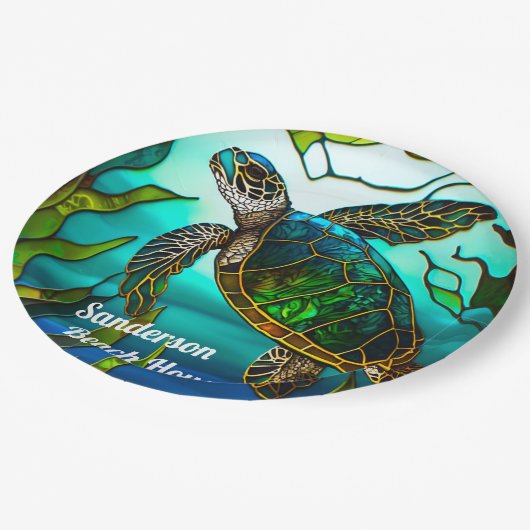 Assiettes En Carton Tortue côtière Tropical Turquoise Bleu Vert (Angle)