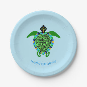Assiettes En Carton Tortue de mer dessinée à la main - Joyeux Annivers
