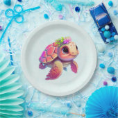 Assiettes En Carton Tortue de mer rose Whimsical & mignon (Fête)