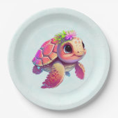 Assiettes En Carton Tortue de mer rose Whimsical & mignon (Devant)