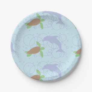 Assiettes En Carton Tortue et dauphin de mer
