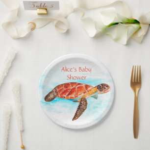 Assiettes En Carton Tortue marine Marine sous le Baby shower marin