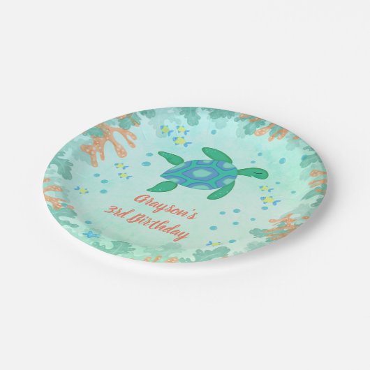 Assiettes En Carton Tortue sous la mer fête d'anniversaire (Angle)
