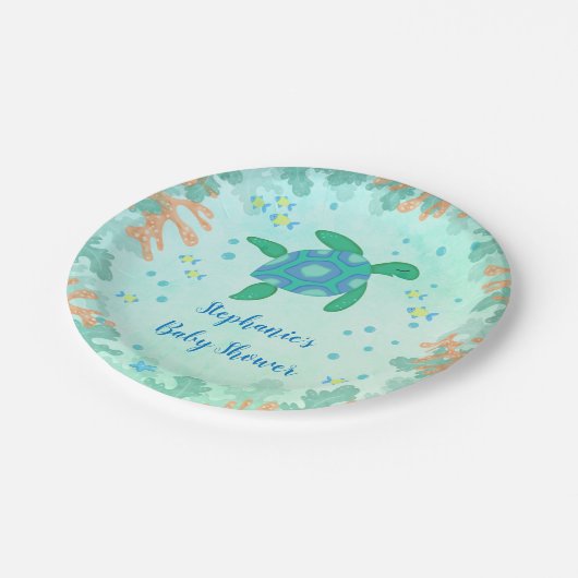 Assiettes En Carton Tortue Sous Le Baby shower Marin (Angle)