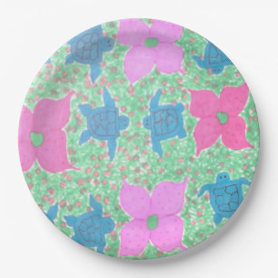 Assiettes En Carton Tortues de mer et plaques à papier de fleurs