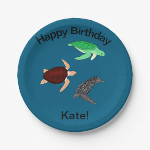 Assiettes En Carton Tortues de mer Joyeux Anniversaire