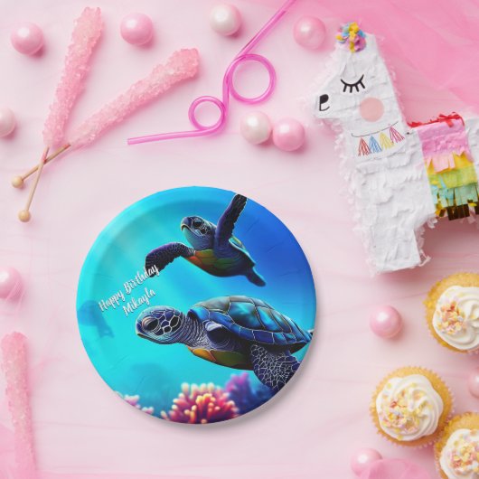 Assiettes En Carton Tortues marines natation (Fête)