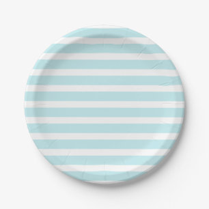 Assiettes En Carton Tosca bleu et rayures blanches