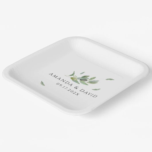 Assiettes En Carton Toscane Olivier Feuille Branche Merci (Angulaire)