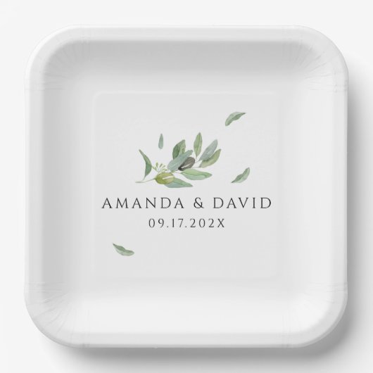 Assiettes En Carton Toscane Olivier Feuille Branche Merci (Recto)