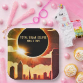 Assiettes En Carton Total éclipse solaire VILLE 8 avril 2024 lune de s (Fête)