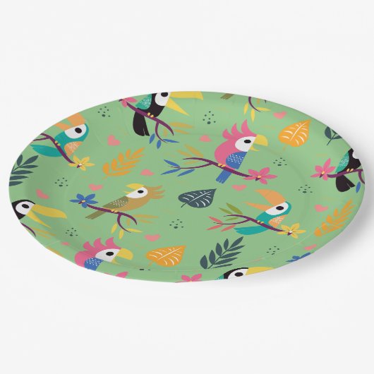 Assiettes En Carton Toucans et perroquets (Angle)