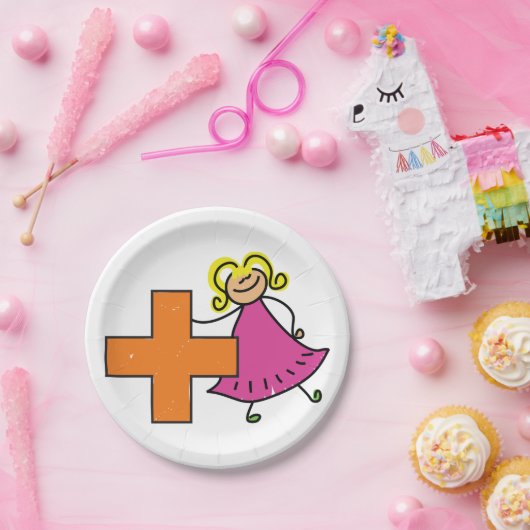 Assiettes En Carton Touche mignonne fille avec signe plus (Fête)