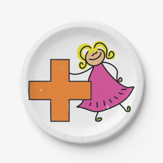 Assiettes En Carton Touche mignonne fille avec signe plus (Devant)