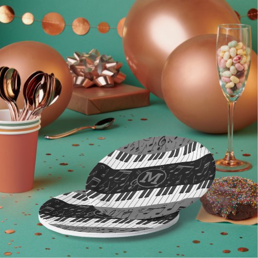 Assiettes En Carton Touches de piano monogramme et notes musicales (Multi)