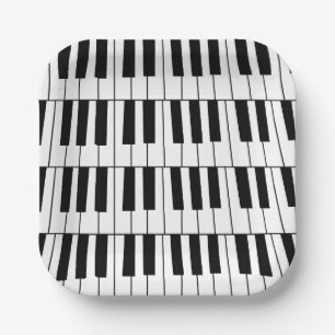 Assiettes En Carton Touches de piano noir et blanc Pianiste Musicien F