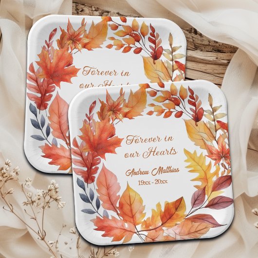Assiettes En Carton Toujours dans nos coeurs Funérailles Automne Flora