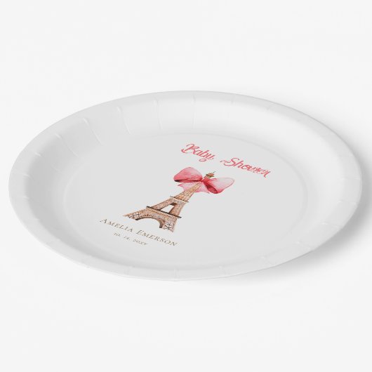 Assiettes En Carton Tour Eiffel avec Baby shower Paris Bow rose (Angle)