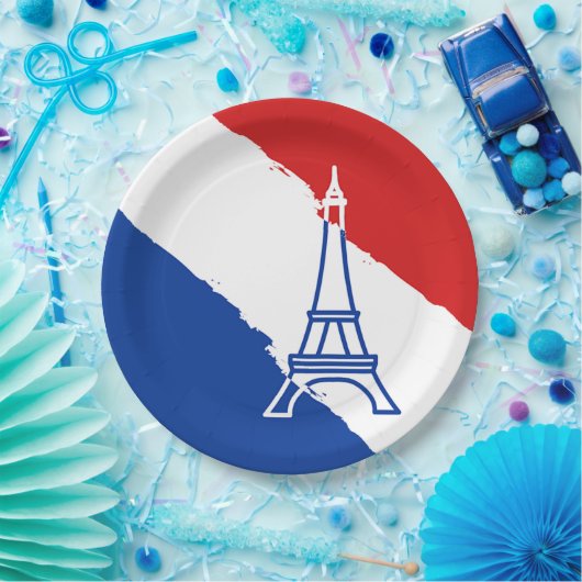 Assiettes En Carton Tour Eiffel Couleurs Drapeau Français (Fête)
