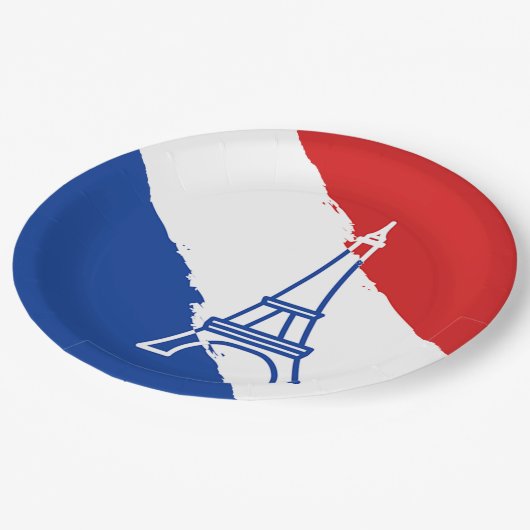 Assiettes En Carton Tour Eiffel Couleurs Drapeau Français (Angle)