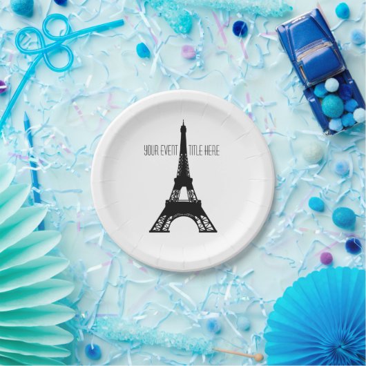 Assiettes En Carton Tour Eiffel de Paris noir et blanc (Fête)