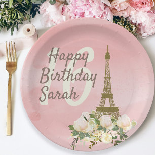 Assiettes En Carton Tour Eiffel en or rose pour un anniversaire Sweet