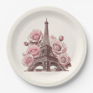 Assiettes En Carton Tour Eiffel Paris & Roses Roses Roses Roses Roses