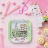 Assiettes En Carton Tour Eiffel Paris Whimsical RETRAITE (Fête)