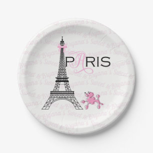 Assiettes En Carton Tour Eiffel Pink Bow Paris France Poodparty