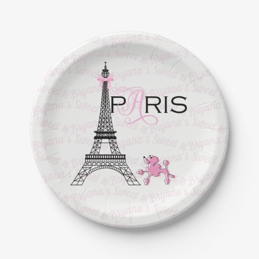 Assiettes En Carton Tour Eiffel Pink Bow Paris France Poodparty (Devant)