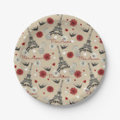 Assiettes En Carton Tour Eiffel romantique, coeurs, fleurs (Devant)