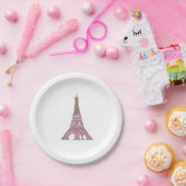 Assiettes En Carton Tour Eiffel Rose Rose Topio Art Papier Plaques (Fête)