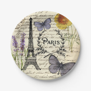 Assiettes En Carton tour Eiffel rustique vintage français fête à Paris