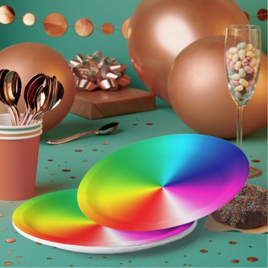 Assiettes En Carton Tourbillon arc-en-ciel néon (Multi)