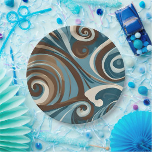 Assiettes En Carton Tourbillon bleu et marron