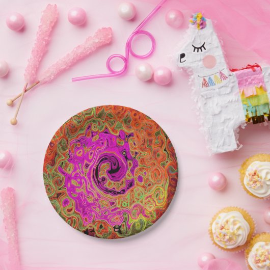 Assiettes En Carton Tourbillon Super rétro Abstrait chaud (Fête)