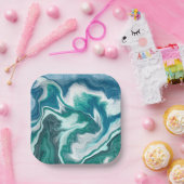 Assiettes En Carton Tourbillon Turquoise et Blue Ocean Wave (Fête)