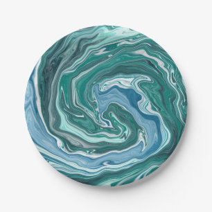 Assiettes En Carton Tourbillon Turquoise et Blue Ocean Wave