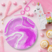 Assiettes En Carton Tourbillons roses et Marbres blancs (Fête)